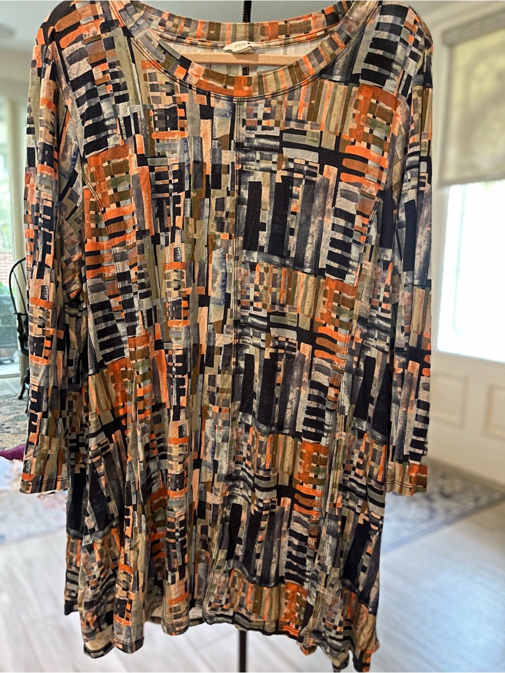 intro. Geometric Print Tunic in Orange, Olive & Navy